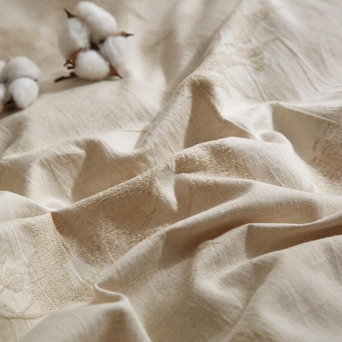 mixinni King Duvet Cover Set - 70% Cotton 30% Linen Blend, Bohemian Floral Jacquard 3-Piece Comforter Cover with 2 Pillowcases, Soft Breathable Lightweight Bedding Set (104"x90"), Almond Milk Grey