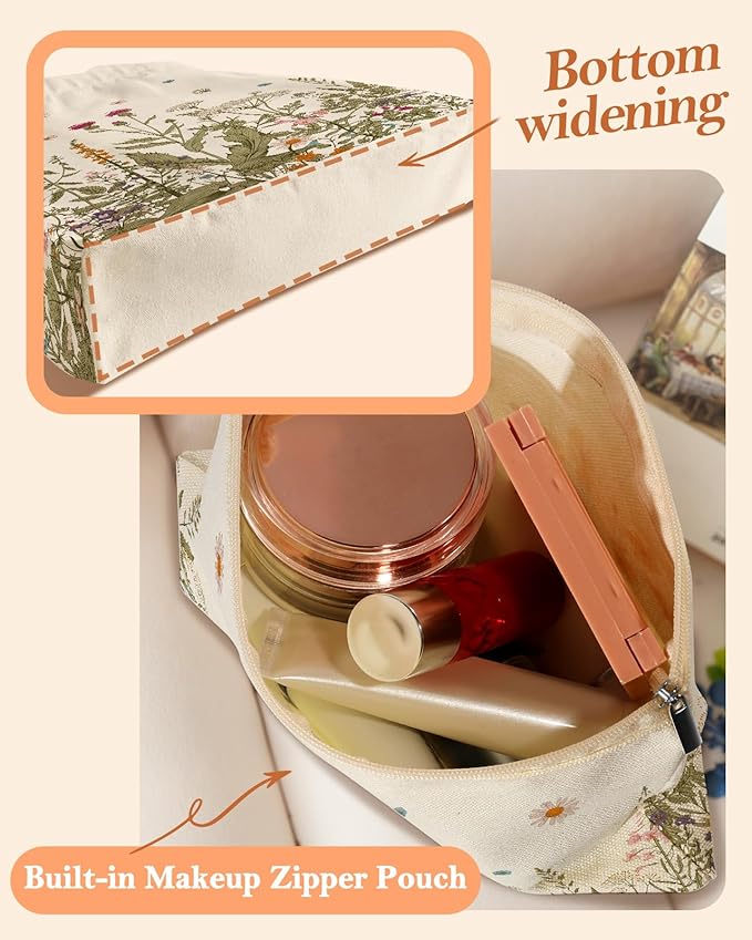 Aesthetic 2 Pack Canvas Tote Bag - with Makeup Zipper Pouch for Women Bag for Shopping, Gym, Travel, Vacation