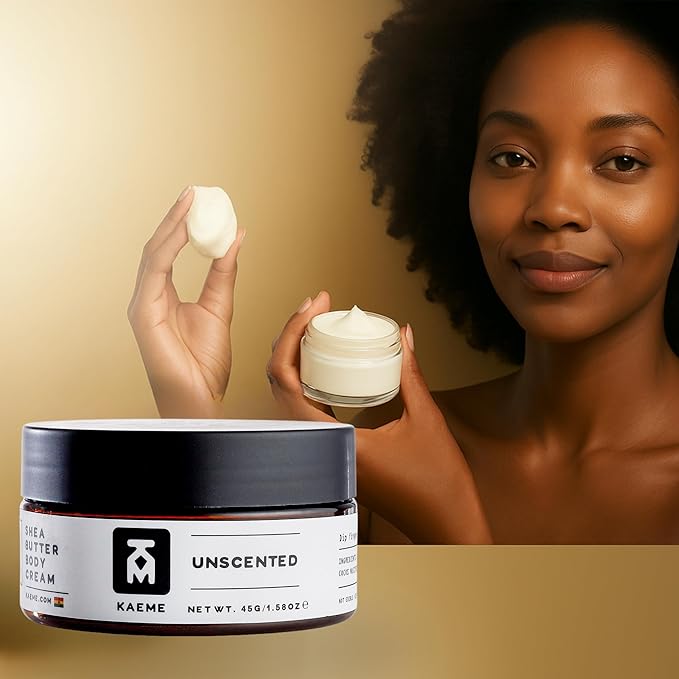 Kaeme Unscented African Shea Butter Made with Raw Organic Unrefined Skin Moisturizer Fragrance Free Ehipped body Butter for women and men (3.4oz/100g jar)