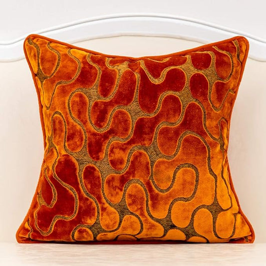 Yangest Orange Square Throw Pillow Cover Wavy Velvet Cushion Cover Modern Zippered Pillowcase for Sofa Couch Bedroom Living Room Chair, 20 x 20 Inch