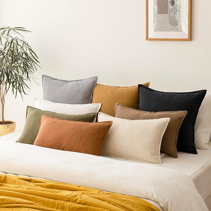 Foindtower Pack of 2, Decorative Linen Soild Throw Pillow Covers Soft Accent Cushion Case Boho Farmhouse Neutral Pillowcase for Chair Couch Sofa Bedroom Living Room Home Decor 22 x 22 Inch Black