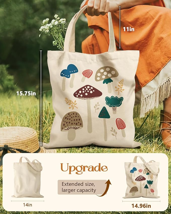 Aesthetic Tote Bag for Girls - with Magnetic Buckle and Zipper Inner Pocket for Women Lady Canvas Cotton Tote Bag
