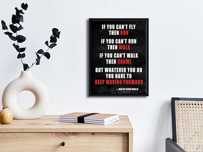 Pyradecor Black Framed Canvas Wall Art Keep Moving Forward Motivational Classroom Positive Quotes Inspirational Poster for Office Living Room Home Decorations