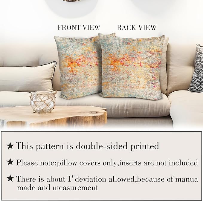 Boho Floral Throw Pillow Covers 18x18 inch Set of 2,Cream Boho Rug Geometric Floral Pattern Decor Double Sided Pattern Cushion Cover Soft Pillow Case Living Sofa Room Bed Square Pillow Cover