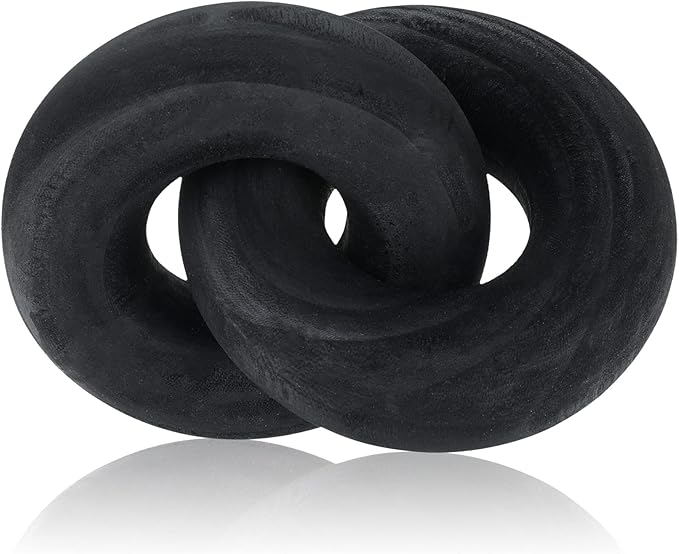 Yalikop 2 Link Wood Chain Link Decor Coffee Table Wooden Knot Decor Hand Carved Modern Farmhouse Ornament Boho Rustic Natural Chain Items for Home Living Room Bedroom Shelf Decorations(Black)