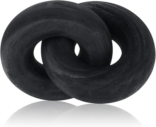 Yalikop 2 Link Wood Chain Link Decor Coffee Table Wooden Knot Decor Hand Carved Modern Farmhouse Ornament Boho Rustic Natural Chain Items for Home Living Room Bedroom Shelf Decorations(Black)