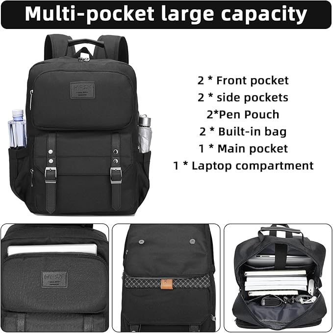 HFSX Laptop Backpack Women Men College Backpacks Bookbag Vintage Backpack Book Bag Fashion Back Pack Anti Theft Travel Backpacks with Charging Port fit 15.6 Inch Laptop Black