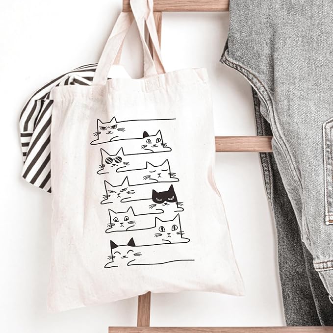 Cute Cat Tote Bag Aesthetic Funny Cats Tote Bag Cotton Canvas Bag for Women Gift Bag Reusable Grocery Bag Beach Bag