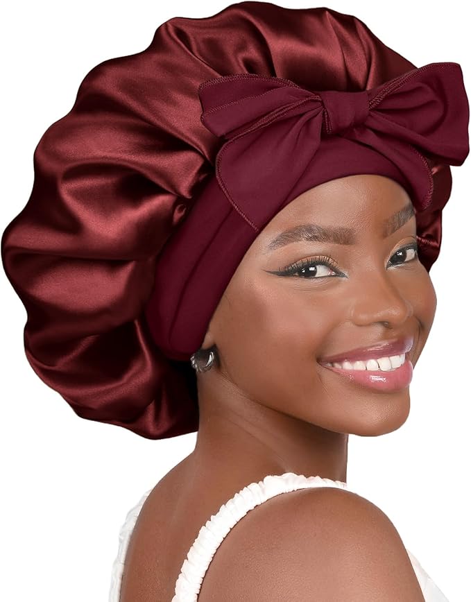 YANIBEST Silk Bonnet for Sleeping Women Satin Bonnet Double Layer Satin Lined Hair Bonnet with Tie Band Curly Hair