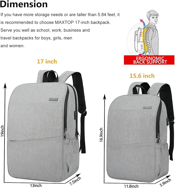 MAXTOP Deep Storage Laptop Backpack with USB Charging Port[Water Resistant] College School Computer Bookbag Fits 17 Inch Laptop
