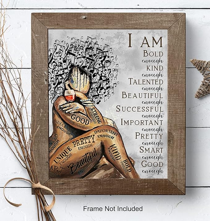 Black Wall Art & Decor - African American Women Woman Girls - Afro Girl - Inspirational Gifts - Positive Quotes - Positive Affirmations - Motivational Posters - Bedroom, Living Room, Home Office