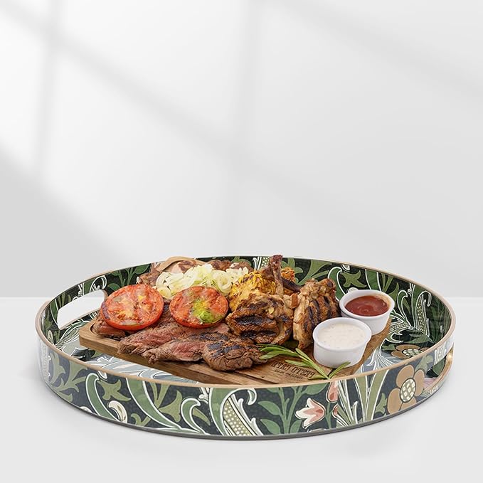 Round Coffee Table Trays, Serving Tray with Handles for Ottoman Coffee Table, Large Tray for Living Room Modern