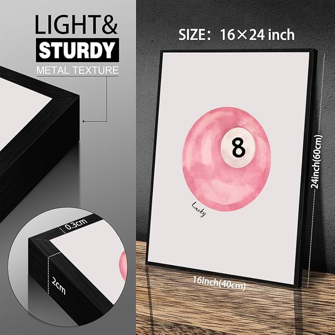 Pink 8 Ball Wall Art Vintage Trendy Preppy Pool Ball Posters Minimalist Retro Light Pink Canvas Prints 16x24 inch Black Framed Lucky Number Painting for Girly Bedroom Dorm Wall Decor