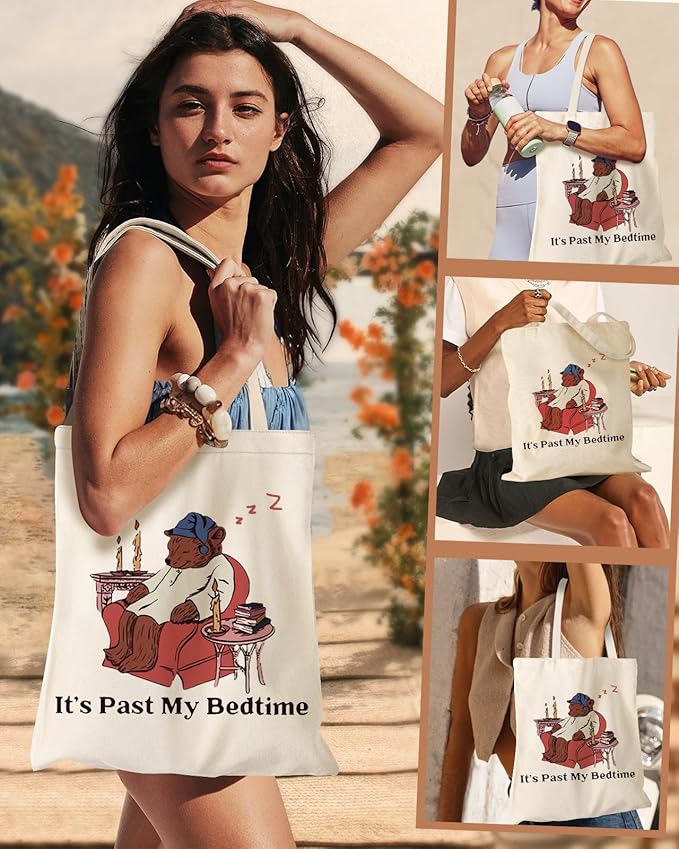 Aesthetic Canvas Tote Bag with Inner Pocket for Women, Cloth Cotton Totes Bag with Pattern for Shopping, Gym