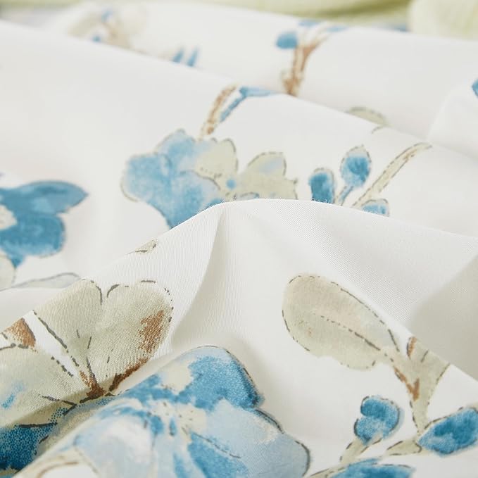 mixinni Blue and White Floral Duvet Cover King Long Staple Cotton Reversible Design Duvet Cover Set, Cute Flowers Birds Bedding Sets with Button Closure Ties 2 Pillowcases for Him and Her-King Size