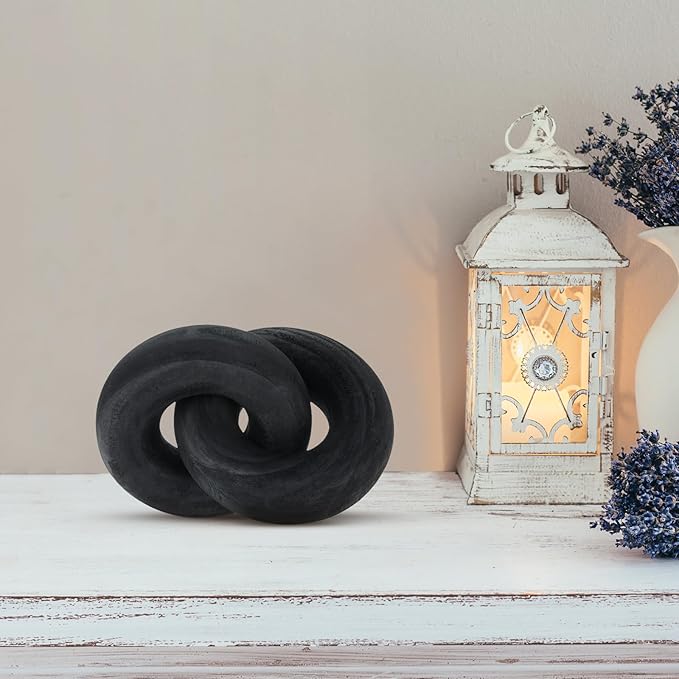 Yalikop 2 Link Wood Chain Link Decor Coffee Table Wooden Knot Decor Hand Carved Modern Farmhouse Ornament Boho Rustic Natural Chain Items for Home Living Room Bedroom Shelf Decorations(Black)