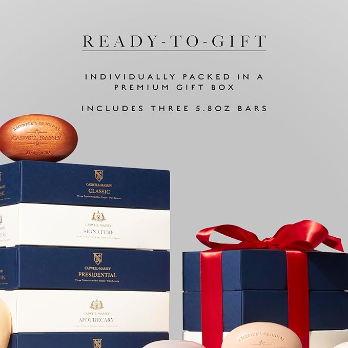 Caswell-Massey Men’s Bar Soap Gift Set - 2571, Woodgrain & Sandalwood - Moisturizing Triple-Milled Body Wash Bars for All Skin Types, Plant-Based & Essential Oils Formula, Made in USA, 3 x 5.8 oz