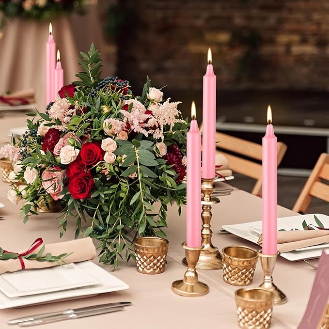 Set of 40 Pink Spell & Chime – Premium Mini Taper Candles for Valentine's Day,Wedding,Rituals, Prayer, Birthdays, Meditation, Altar -0.5X4 Inch Tall, Unscented (Pink)