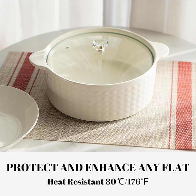 Placemats Set of 12 Vinyl/Plastic Woven Place Mats for Kitchen Table Indoor/Outdoor Washable Placemat Wipeable Dining Table Mats (Khaki Red,12)