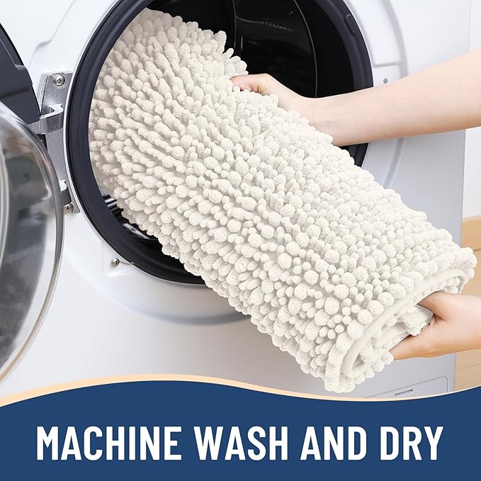 Arotive Luxury Chenille Bathroom Rug Mat, Extra Soft Thick Absorbent Shaggy Bath Rugs, Non-Slip Machine Wash Dry, Plush Bath Mats for Bathroom, Shower and Tub, 54x24, Ivory