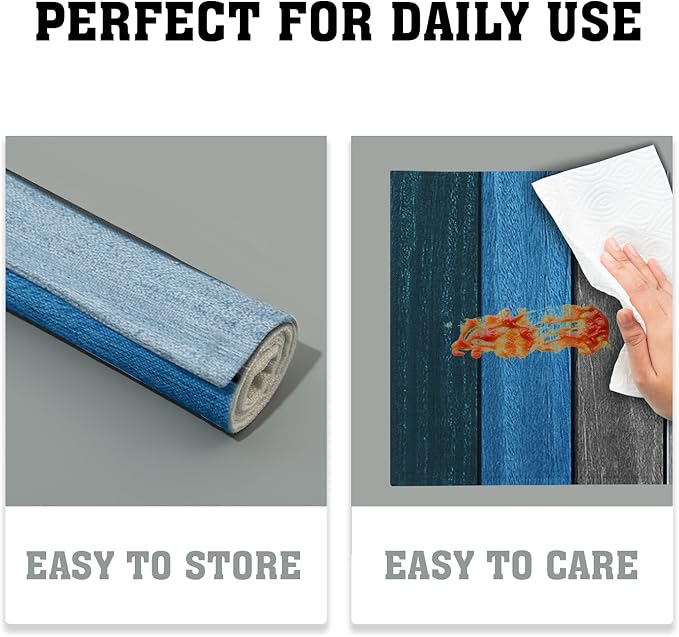 Giwawa Rustic Wood Placemats Set of 4- Navy Blue Grey Wooden Board Linen Place Mat 12x18 Inch- Farmhouse Country Style Washable Heat Resistant Table Mats for Kitchen Dining Cabin Decor