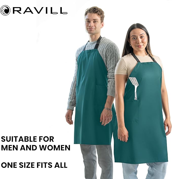 Waterproof Apron For Men and Women - 2 Pockets - 35", Black - Multi Purpose Work Aprons for Dishwashing, Dog Grooming