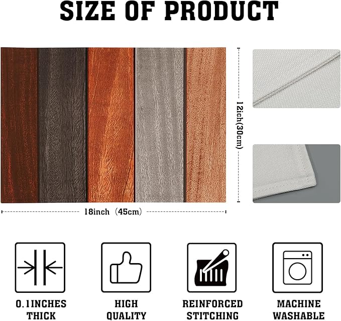 Giwawa Rustic Wood Placemats Set of 4- Fall Thanksgiving Orange Wooden Board Linen Place Mat 12x18 Inch- Farmhouse Country Style Washable Non-Slip Table Mats for Kitchen Dining Cabin Decor