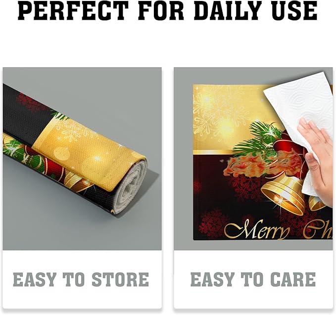 Giwawa Merry Christmas Placemats Set of 4, Winter Snowflakes Xmas Jingle Bell Red Bow Table Place Mats for Kitchen Dining Holiday Party Decor, Heat Resistant Non-Slip Washable, 12x18 Inch