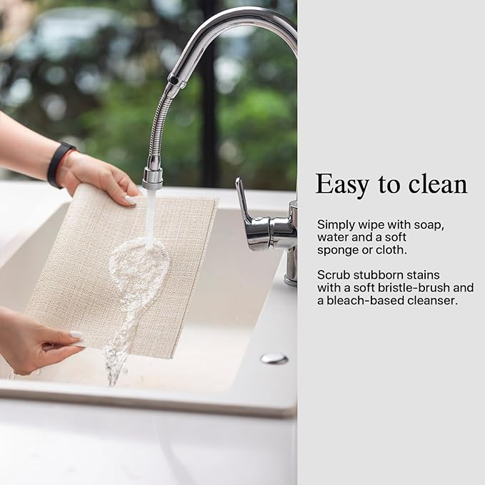 Placemats Set of 8 - Easy Clean Woven Vinyl Placemat for Dining Table, Indoor/Outdoor Place Mats, Washable PVC Table Mats（Beige）