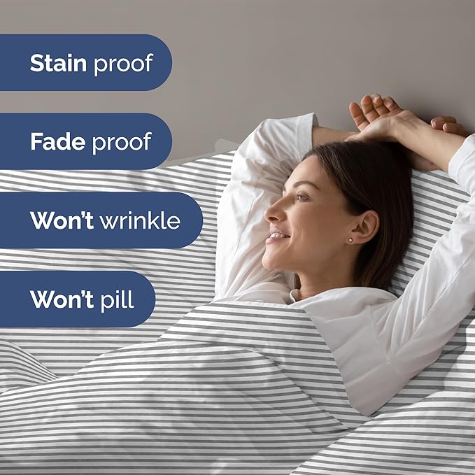 Duvet Cover Full Size Set - Extra Soft Full Size Duvet Cover 80 x 90 with 2 Pillow Shams - Hotel Luxury Easy Care and Fade Free w/Zipper Closures & Ties - Comfy Breathable Bedding Set (Grey Stripes)