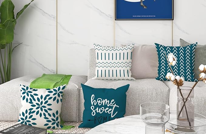 YCOLL Pillow Covers 18x18 Set of 4, Modern Sofa Throw Pillow Cover, Decorative Outdoor Linen Fabric Pillow Case for Couch Bed Car,Teal