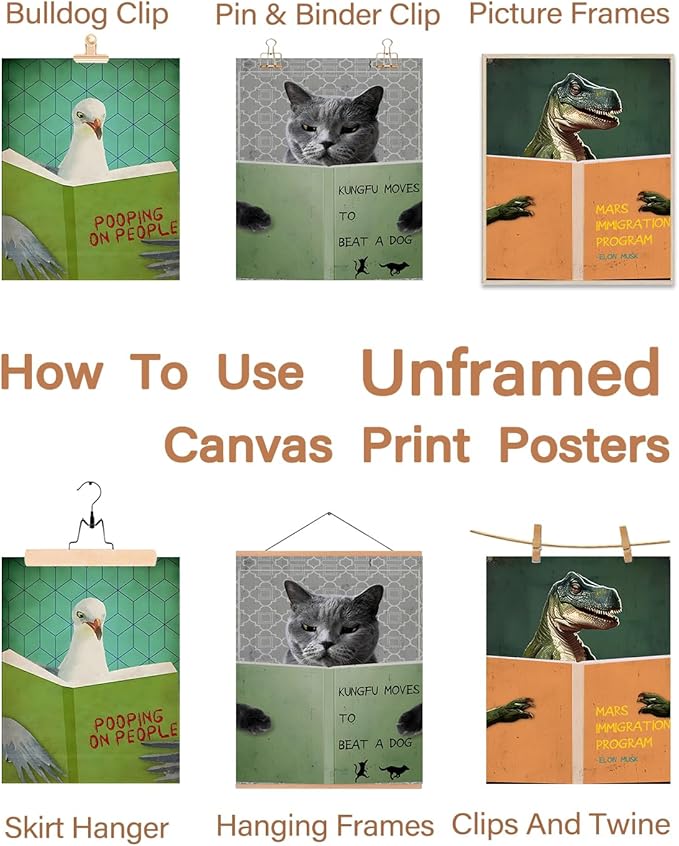 ASTRDECOR Funny Bathroom Decor Wall Art Prints Set - Animals Reading Books Inspirational Canvas Painting, Humor Vintage Bathroom Pictures, Cute Humor Animals Wall Decor Signs【8x10inch, Unframed】