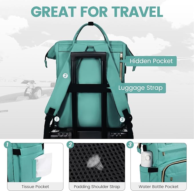 LOVEVOOK Laptop Backpack for Women,15.6 Inch Professional Womens Travel Backpack Purse Computer Laptop Bag Nurse Teacher Backpack,Waterproof College Work Bag Carry on Backpack with USB Port,Mint Green