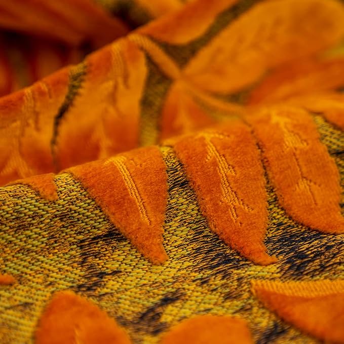 Alerfa 18 x 18 Inch Orange Square Maple Leaf Pillow Embroidery Cut Velvet Cushion Case Luxury Modern Lumbar Throw Pillow Cover Decorative Pillow for Couch Sofa Living Room Bedroom Car