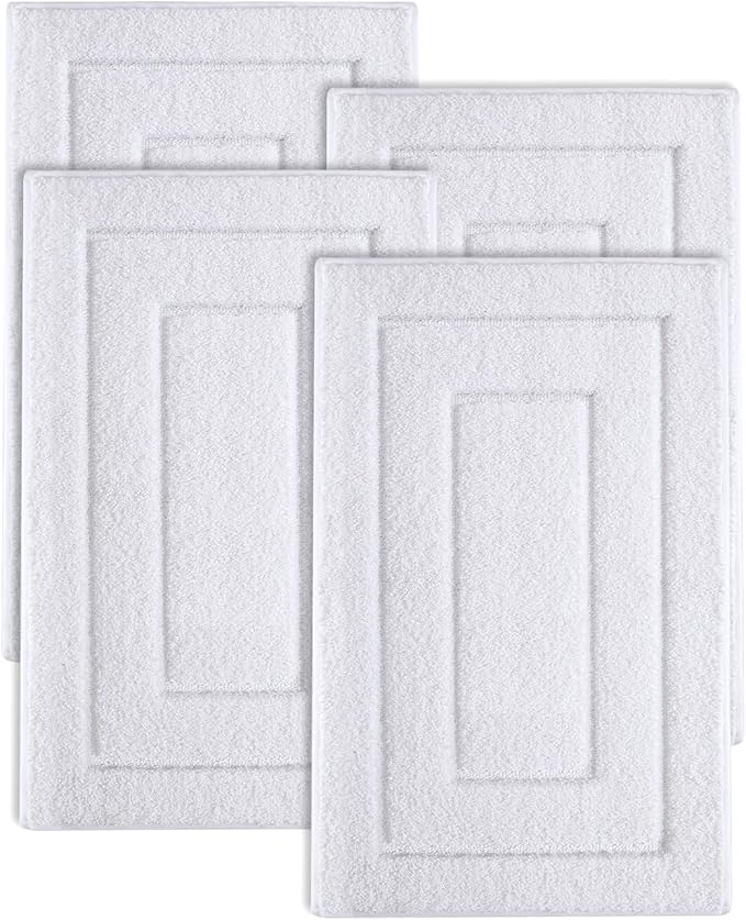 DEXI Bathroom Rug Set 4 Piece 24x16, Non Slip Washable Bath Mat for Shower Floor, Absorbent Soft Bathmat with Rubber Backing, Quick Dry Microfiber Carpet, White