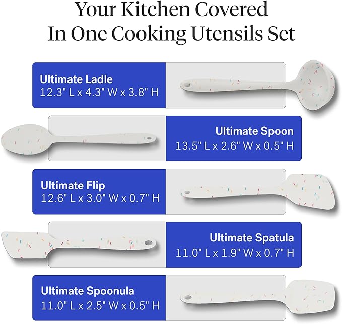 GIR: Get It Right 5 Piece Silicone Kitchen Utensils Set - Ladle, Spatula, Flip, Spoon & Spoonula - Non-Toxic Cooking Utensils for Nonstick Cookware, Cooking and Baking - Sprinkles