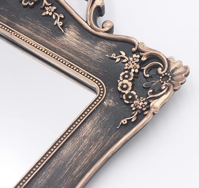 Antique Decorative Gold Framed Square Mirror Tray, Jewelry & Cosmetics Organizer for Dresser, Square - 9.5" W x 14.5" L (Bronze)