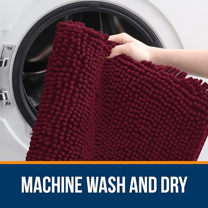 OLANLY Bathroom Rugs 70x24, Extra Soft Absorbent Chenille Bath Rugs, Rubber Backing Quick Dry, Machine Washable Bath Mats for Bathroom Floor, Tub and Shower, Home Decor Accessories, Burgundy