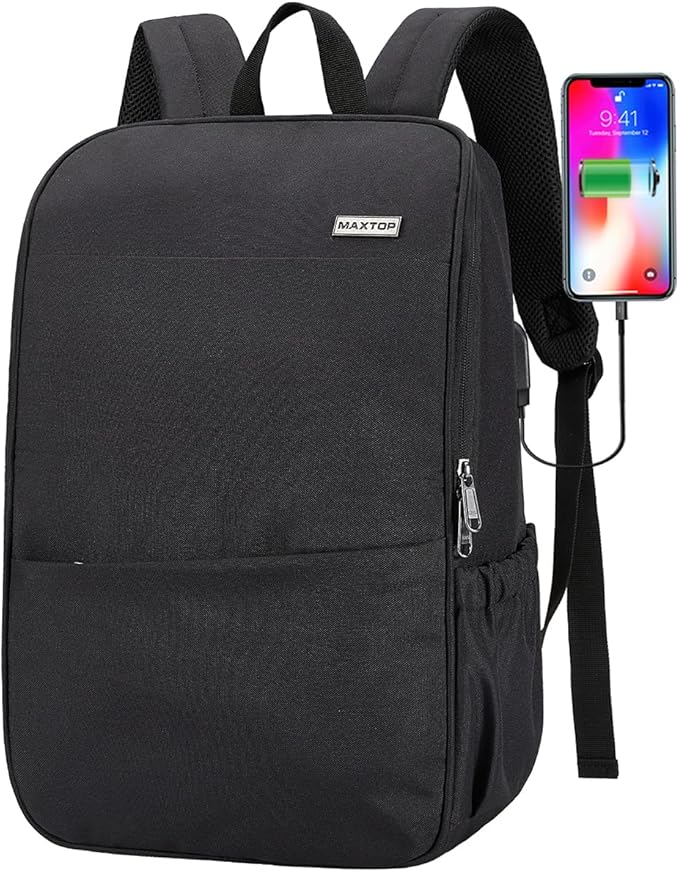 MAXTOP Deep Storage Laptop Backpack with USB Charging Port[Water Resistant] College Computer Bookbag Fits 15 Inch Laptop Black