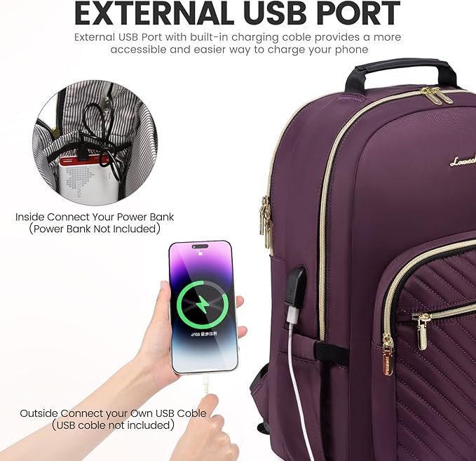 LOVEVOOK Laptop Backpack for Women 15.6 inch,Cute Womens Travel Backpack Purse,Professional Laptop Computer Bag,Waterproof Work Business College Teacher Bag Carry on Backpack with USB Port,Deep Purple