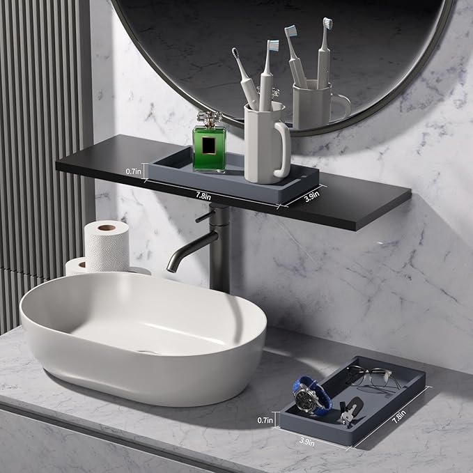 BBK Bathroom Vanity Tray 7.8 in - 2 Pack(Small) Silicone Bathroom Tray for Counter, Perfume Key Trinket Ring Tray, Decor Soap Dispenser Countertop Tray for Kitchen Sink Organization (Gray)