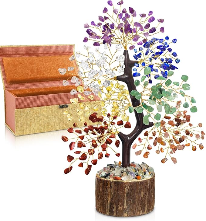 7 Chakra Crystal Tree of Life - Unique Birthday Gifts for Women, Healing Crystal Trees for Home Decor, Office Desk Decor, Positive Energy Spiritual Cleansing for Meditation Crystals and Healing Stones
