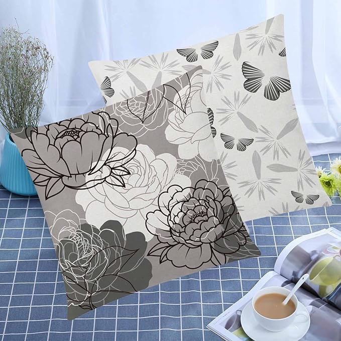 Grey Pillow Cover 16x16 Set of 6 Daisy Dhalia Throw Pillow Covers Square Cushion Covers for Couch Sofa Living Room Home Decor