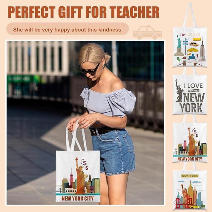 Paterr 4 Pcs City Souvenir Tote Bag-New York Chicago Seattle Los Angeles Boston San Francisco Paris Italy Las Vegas Nashville