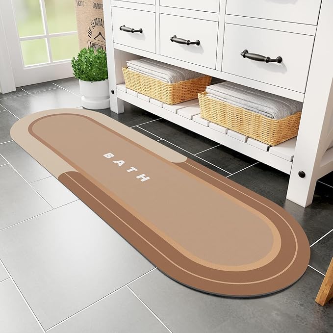 MontVoo Bath Mat Runner - Long Non Slip Absorbent Quick Dry Thin Bath Rug for Bathroom Floor Mat - Rubber Backed - Stain Resistant - Easy Care - Brown 17"x59"