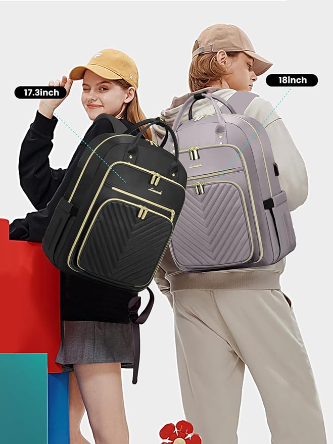 LOVEVOOK Laptop Backpack for Women, Water Resistant Travel Work Backpacks Purse Stylish Business Teacher Nurse Computer Bag with USB Charging Port,Purple Gray