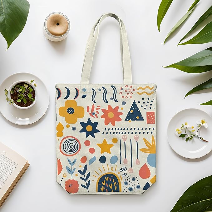Canvas Tote Bag for Women, Aesthetic Tote Bag with Zipper Pocket for Grocery Travel Work Gift, Canvas Shopping Bag