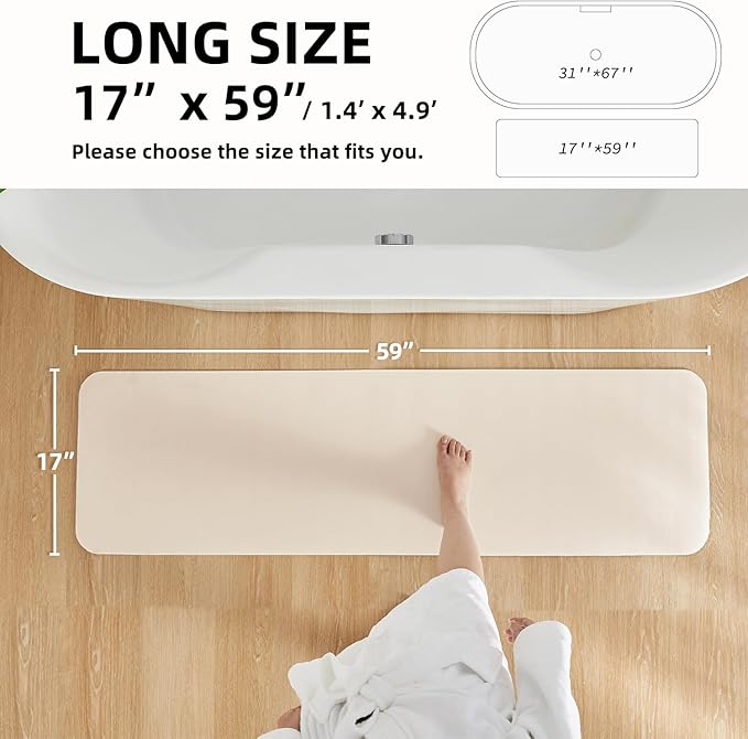 Bathroom Mat Quick Dry, Bathroom Rugs Non Slip Washable Thin Absorbent Bath Mat Fits Under Door Bathroom Floor Mat Perfect for Bath, Shower, or Sink 17"x59" Beige