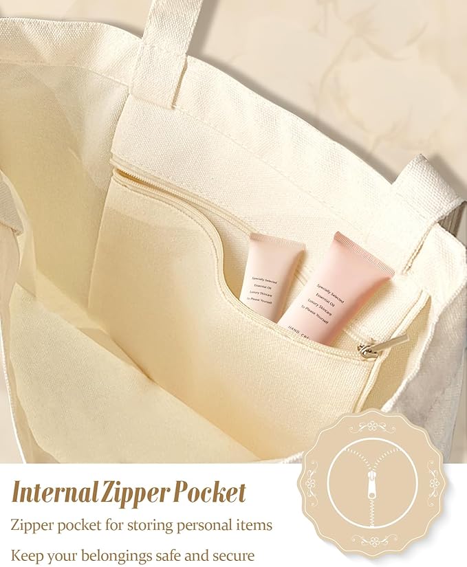 Aesthetic Canvas Tote Bag with Inner Pocket for Women, Cloth Cotton Totes Bag with Pattern for Shopping, Gym