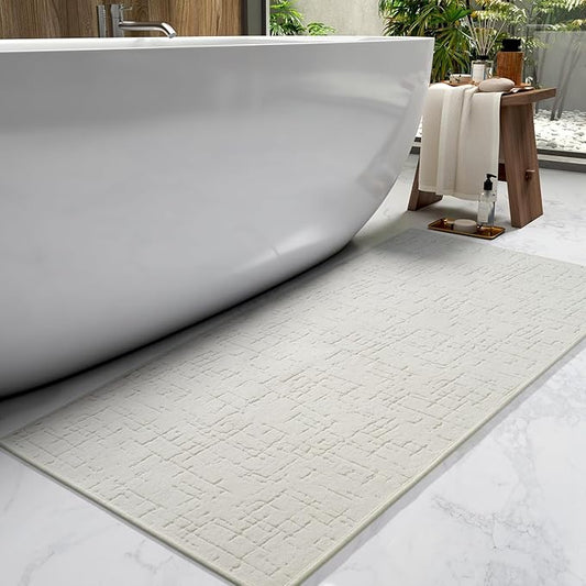 AMOAMI-Bath Mat-Absorbent Quick Dry Bathroom Floor Mats-Washable Rubber Backing Bath Mats for Bathroom Rugs Fit Under Door-Bath Rug for in Front of Sink Bathtub Shower Room, Cream 24''x70''